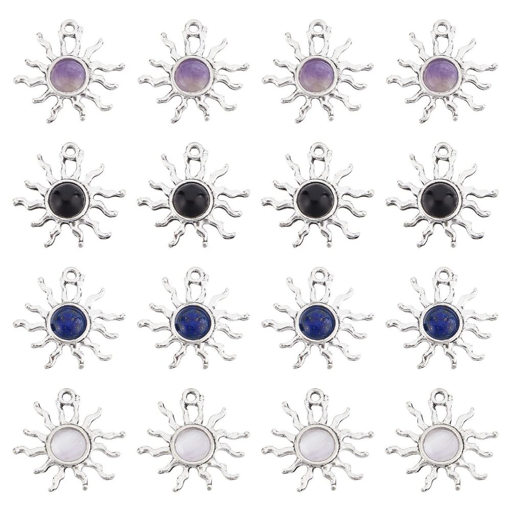 7984 1 Box 20Pcs Stone Charms Sun Gemstone Charms Bulk Healing Energy Lucky